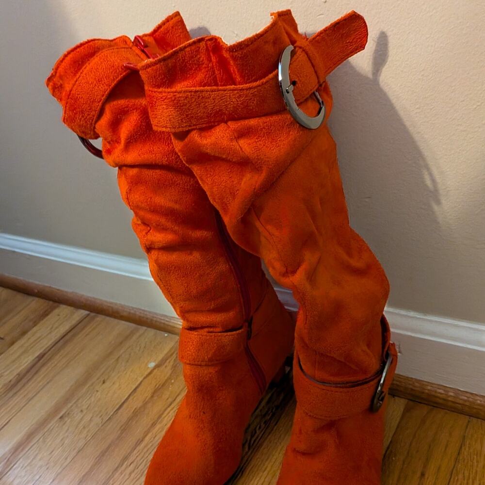 Unbranded Red/Orange Slouch Boots With Buckles - Picture 3 of 5